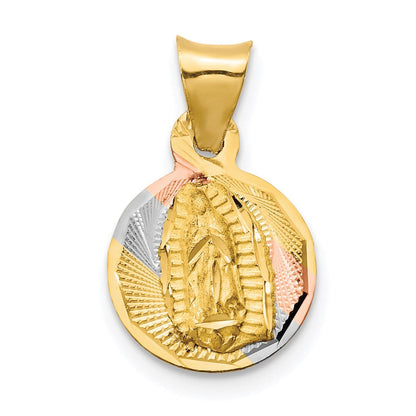14K Gelb & Rhodium mit Rhodium Poliert Diamantiert Damen Of Guadalupe Kreis Anhänger