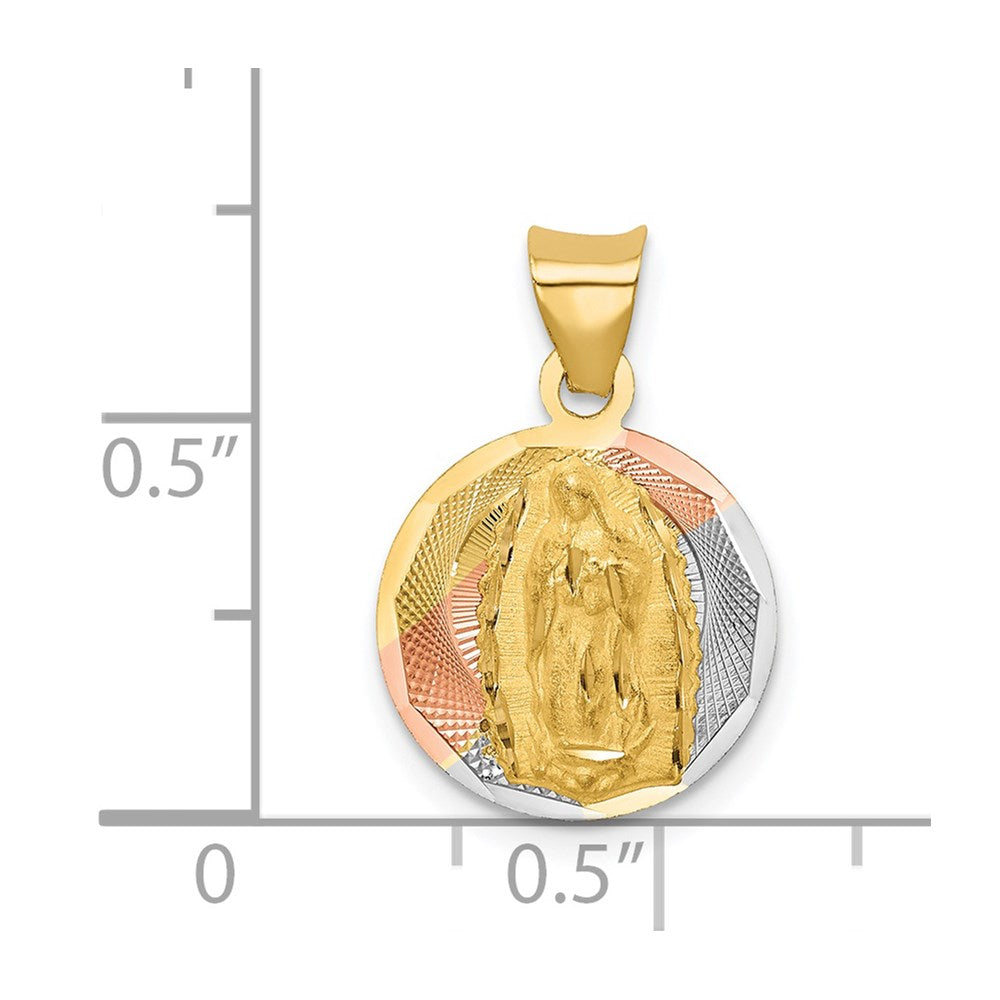 14K Gelb & Rhodium mit Rhodium Poliert Diamantiert Damen Of Guadalupe Kreis Anhänger