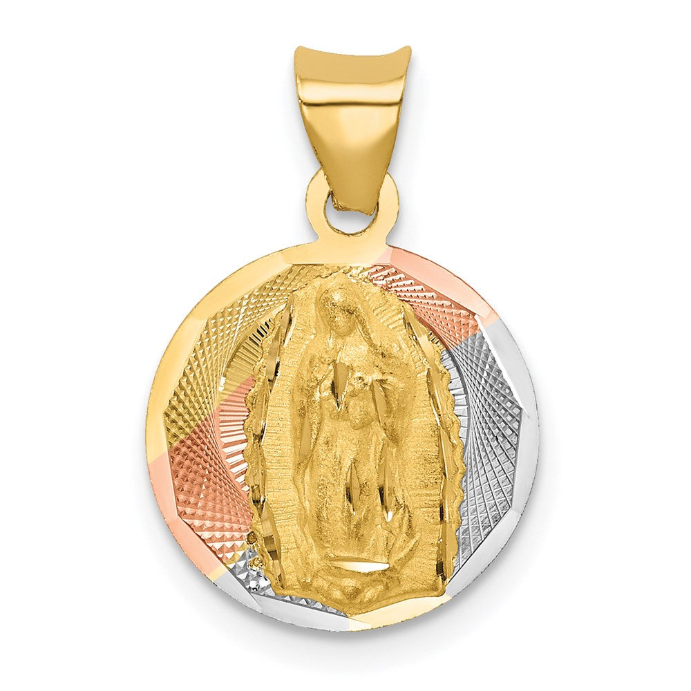 14K Gelb & Rhodium mit Rhodium Poliert Diamantiert Damen Of Guadalupe Kreis Anhänger