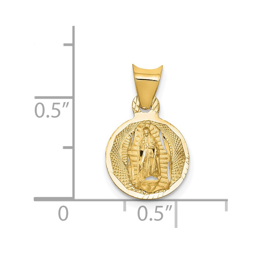 14K Gelbgold Poliert Diamantiert Damen Of Guadalupe Kreis Anhänger