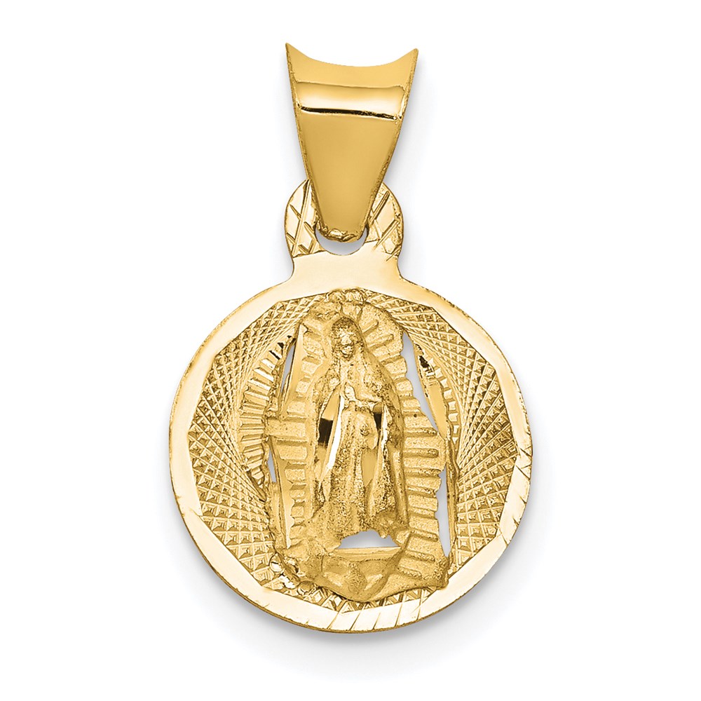 14K Gelbgold Poliert Diamantiert Damen Of Guadalupe Kreis Anhänger