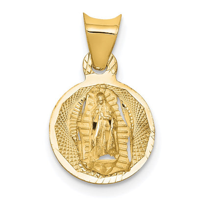14K Gelbgold Poliert Diamantiert Damen Of Guadalupe Kreis Anhänger