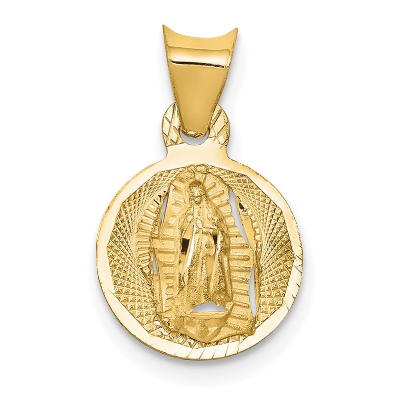 14K Gelbgold Poliert Diamantiert Damen Of Guadalupe Kreis Anhänger