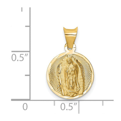 14K Gelbgold Poliert Diamantiert Damen Of Guadalupe Kreis Anhänger