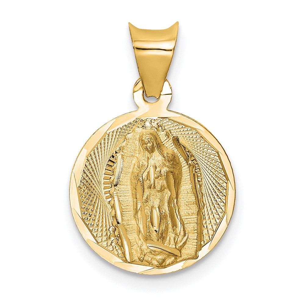 14K Gelbgold Poliert Diamantiert Damen Of Guadalupe Kreis Anhänger