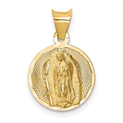 14K Gelbgold Poliert Diamantiert Damen Of Guadalupe Kreis Anhänger