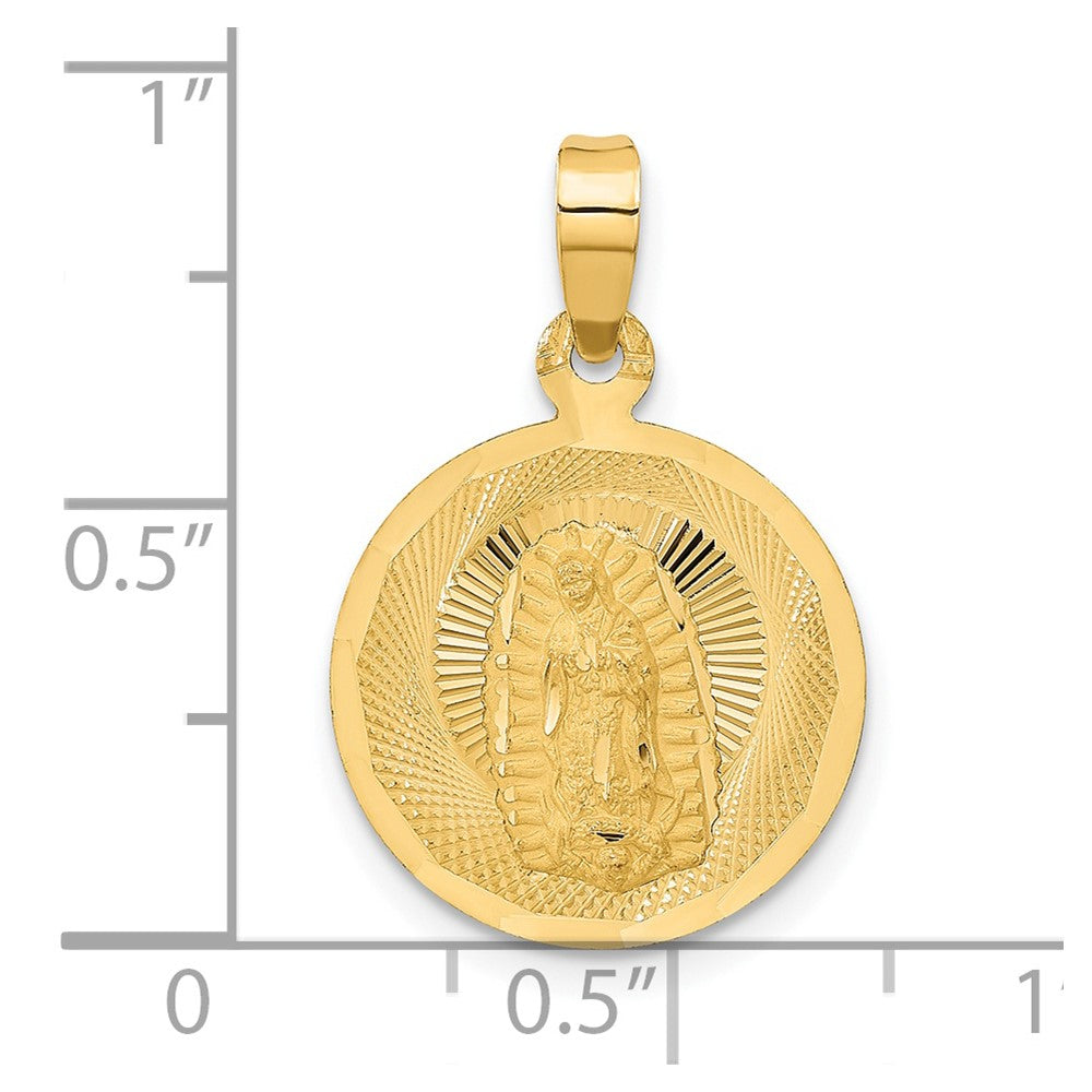 14K Gelbgold Poliert Diamantiert Damen Of Guadalupe Kreis Anhänger