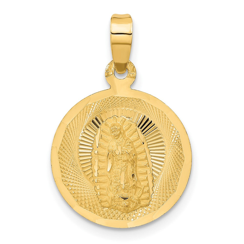 14K Gelbgold Poliert Diamantiert Damen Of Guadalupe Kreis Anhänger