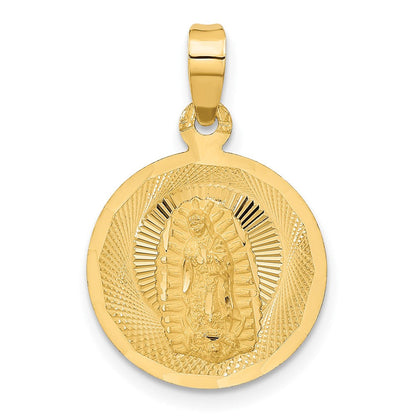 14K Gelbgold Poliert Diamantiert Damen Of Guadalupe Kreis Anhänger