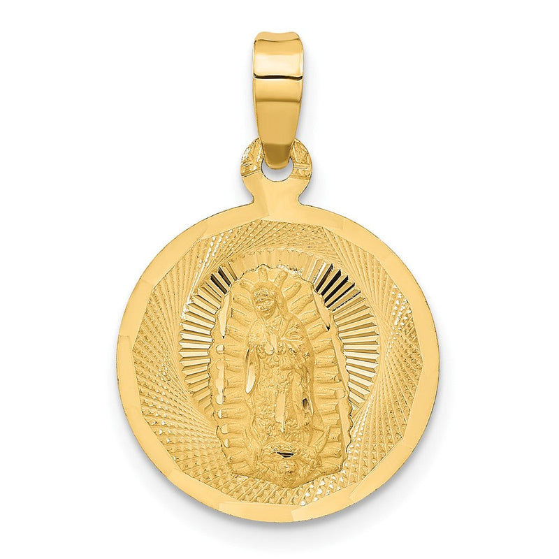 14K Gelbgold Poliert Diamantiert Damen Of Guadalupe Kreis Anhänger