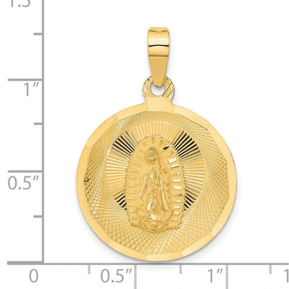 14K Gelbgold Poliert Diamantiert Unsere Liebe Frau von Guadalupe Kreis-Anhänger
