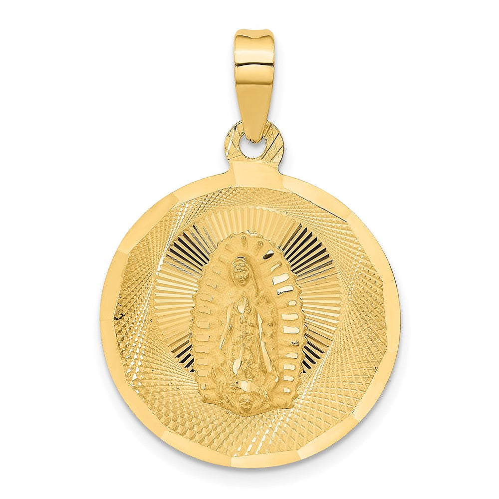 14K Gelbgold Poliert Diamantiert Unsere Liebe Frau von Guadalupe Kreis-Anhänger
