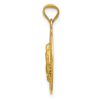 14K Gelbgold Poliert Diamantiert Damen Of Guadalupe Oval Anhänger