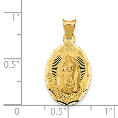 14K Gelbgold Poliert Diamantiert Damen Of Guadalupe Oval Anhänger