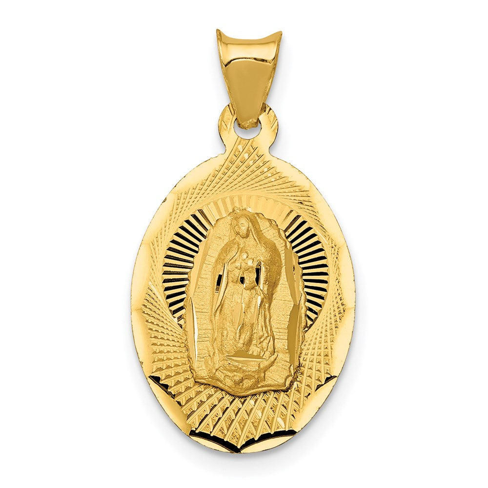 14K Gelbgold Poliert Diamantiert Damen Of Guadalupe Oval Anhänger