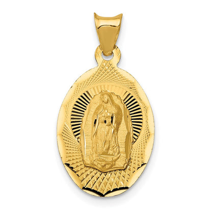 14K Gelbgold Poliert Diamantiert Damen Of Guadalupe Oval Anhänger