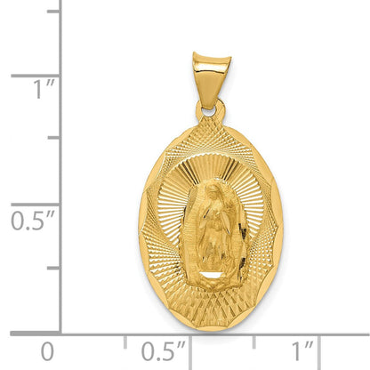 14K Gelbgold polierter diamantierter Anhänger "Unsere Liebe Frau von Guadalupe" oval