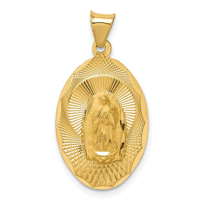 14K Gelbgold polierter diamantierter Anhänger "Unsere Liebe Frau von Guadalupe" oval