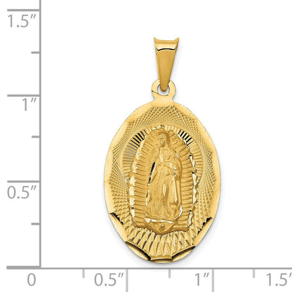 14K Gelbgold polierter diamantierter Ovaler Anhänger Unserer Lieben Frau von Guadalupe