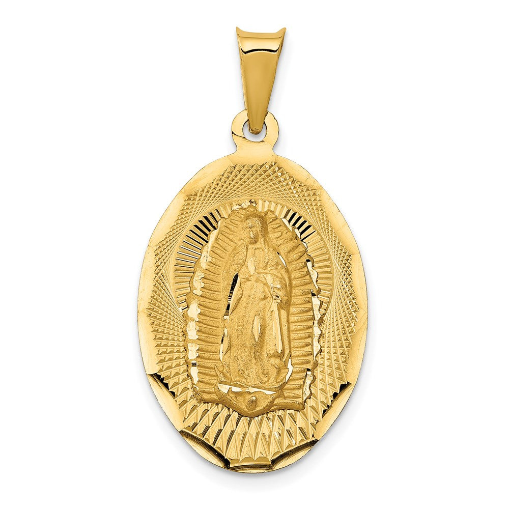 14K Gelbgold polierter diamantierter Ovaler Anhänger Unserer Lieben Frau von Guadalupe