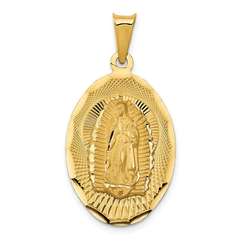 14K Gelbgold polierter diamantierter Ovaler Anhänger Unserer Lieben Frau von Guadalupe