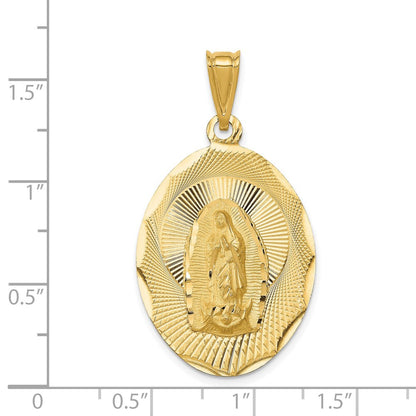 14K Gelbgold polierter diamantierter Anhänger „Jungfrau von Guadalupe" oval