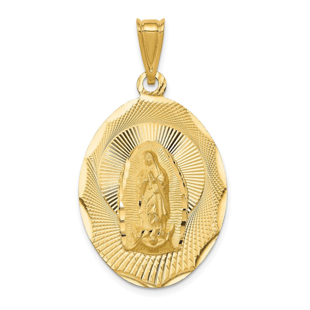 14K Gelbgold polierter diamantierter Anhänger „Jungfrau von Guadalupe" oval