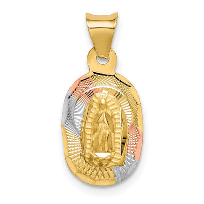 14K Gelb & Rhodium mit Rhodium Diamantiert Damen Of Guadalupe Oval Anhänger