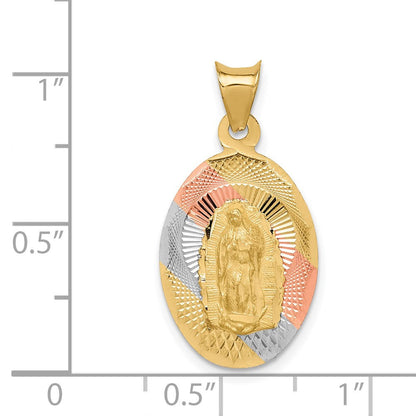 14K Gelb- & Rhodiumgold Ovaler Diamantierter Jungfrau-von-Guadalupe-Anhänger mit Rhodium