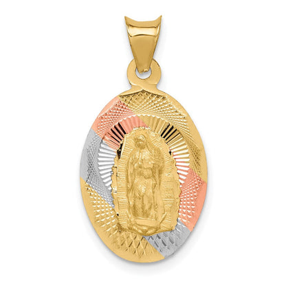 14K Gelb- & Rhodiumgold Ovaler Diamantierter Jungfrau-von-Guadalupe-Anhänger mit Rhodium