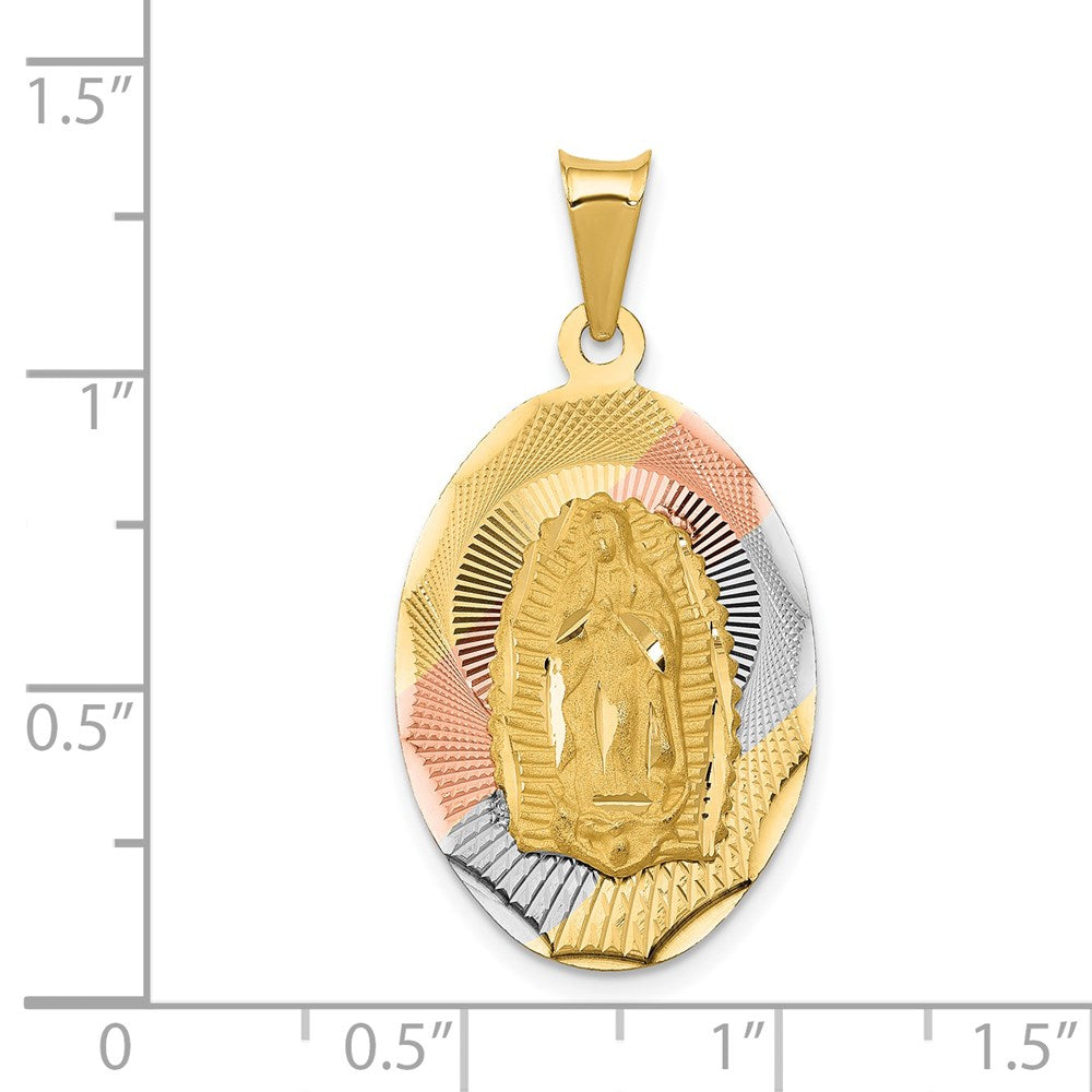 14K Gelb- und Rhodiumgold mit Rhodium diamantiertem Anhänger „Lady of Guadalupe“, oval