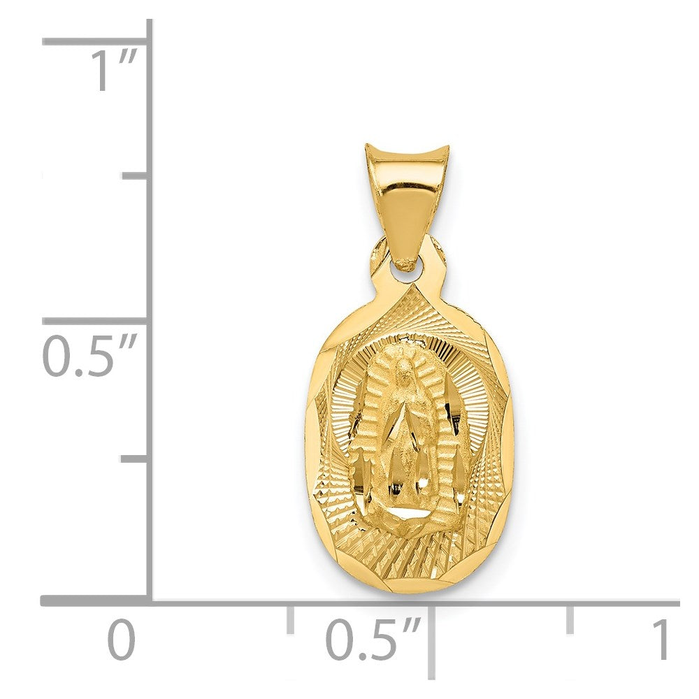 14K Gelbgold Poliert Diamantiert Damen Of Guadalupe Oval Anhänger