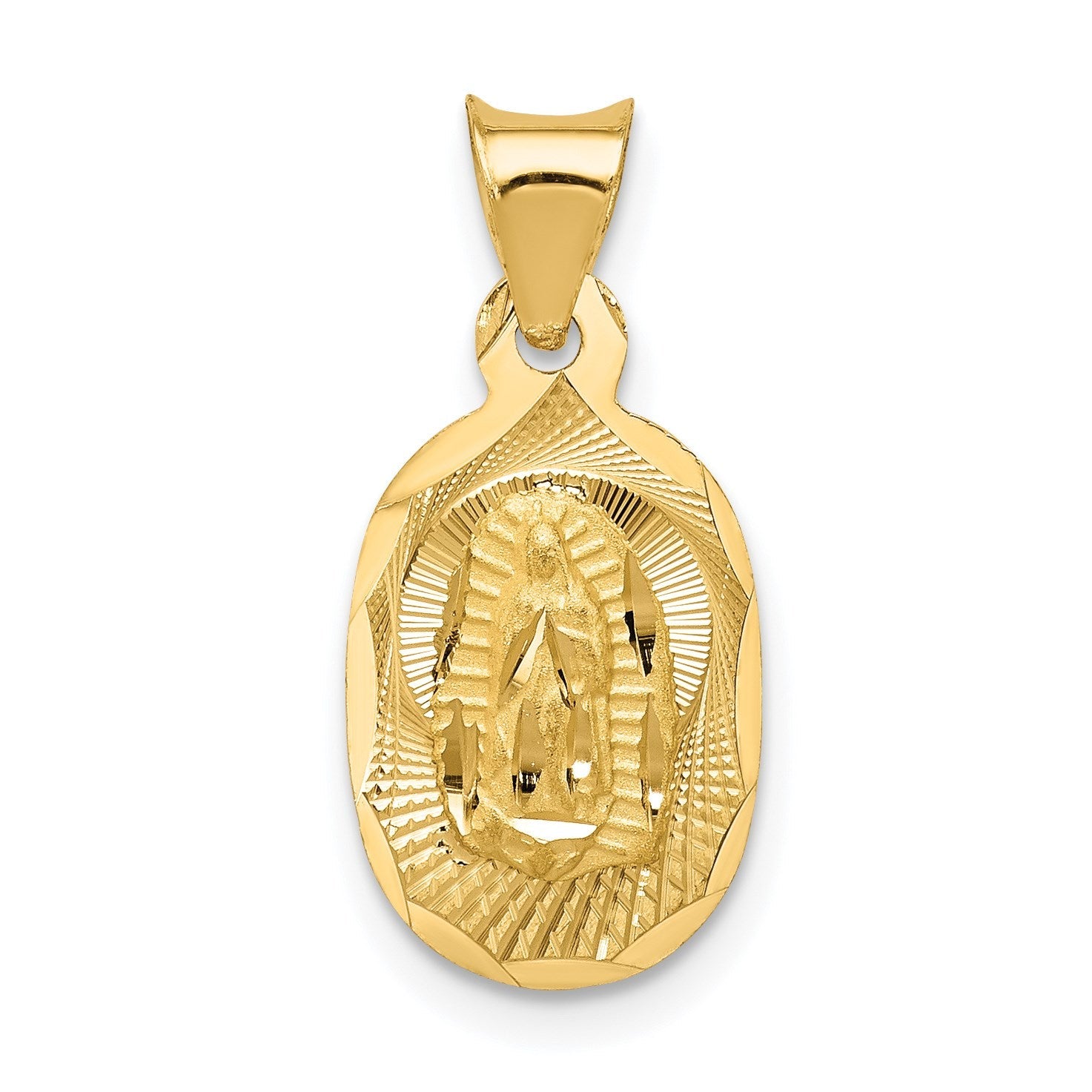 14K Gelbgold Poliert Diamantiert Damen Of Guadalupe Oval Anhänger