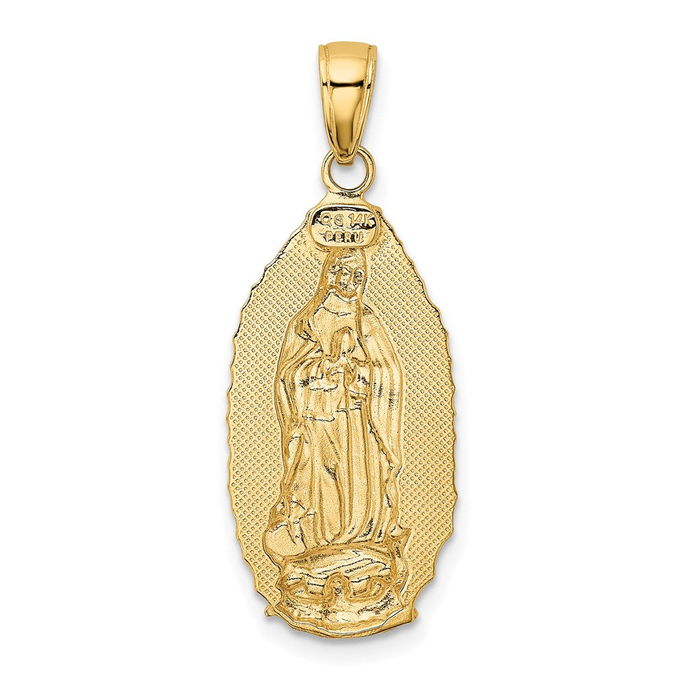 14K Gelbgold Polierter Ovaler Gravierter Anhänger mit Unserer Lieben Frau von Guadalupe-Scheibe
