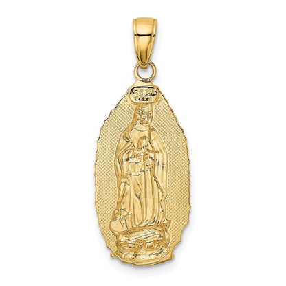 14K Gelbgold Polierter Ovaler Gravierter Anhänger mit Unserer Lieben Frau von Guadalupe-Scheibe