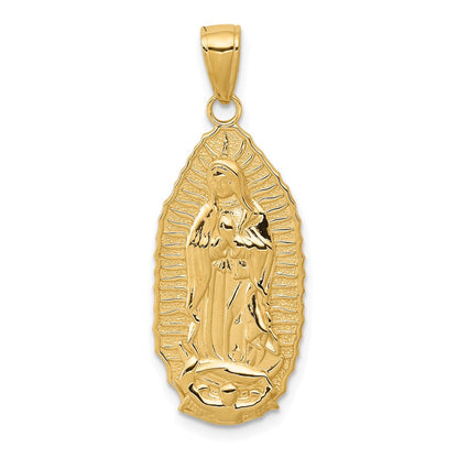 14K Gelbgold Polierter Ovaler Gravierter Anhänger mit Unserer Lieben Frau von Guadalupe-Scheibe