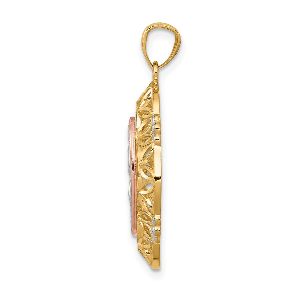 14K Bicolor-Gold mit Weiß-Rhodium Guadalupe-Medaille-Anhänger