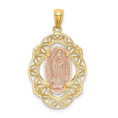 14K Bicolor-Gold mit Weiß-Rhodium Guadalupe-Medaille-Anhänger