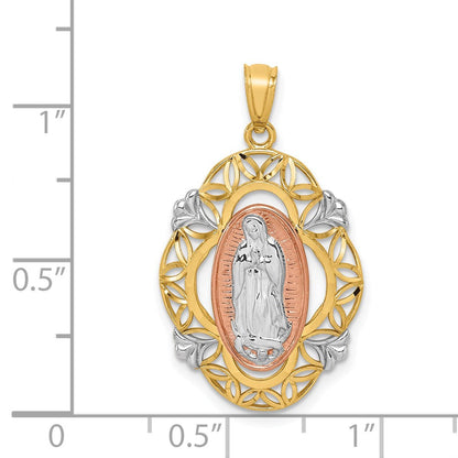 14K Bicolor-Gold mit Weiß-Rhodium Guadalupe-Medaille-Anhänger