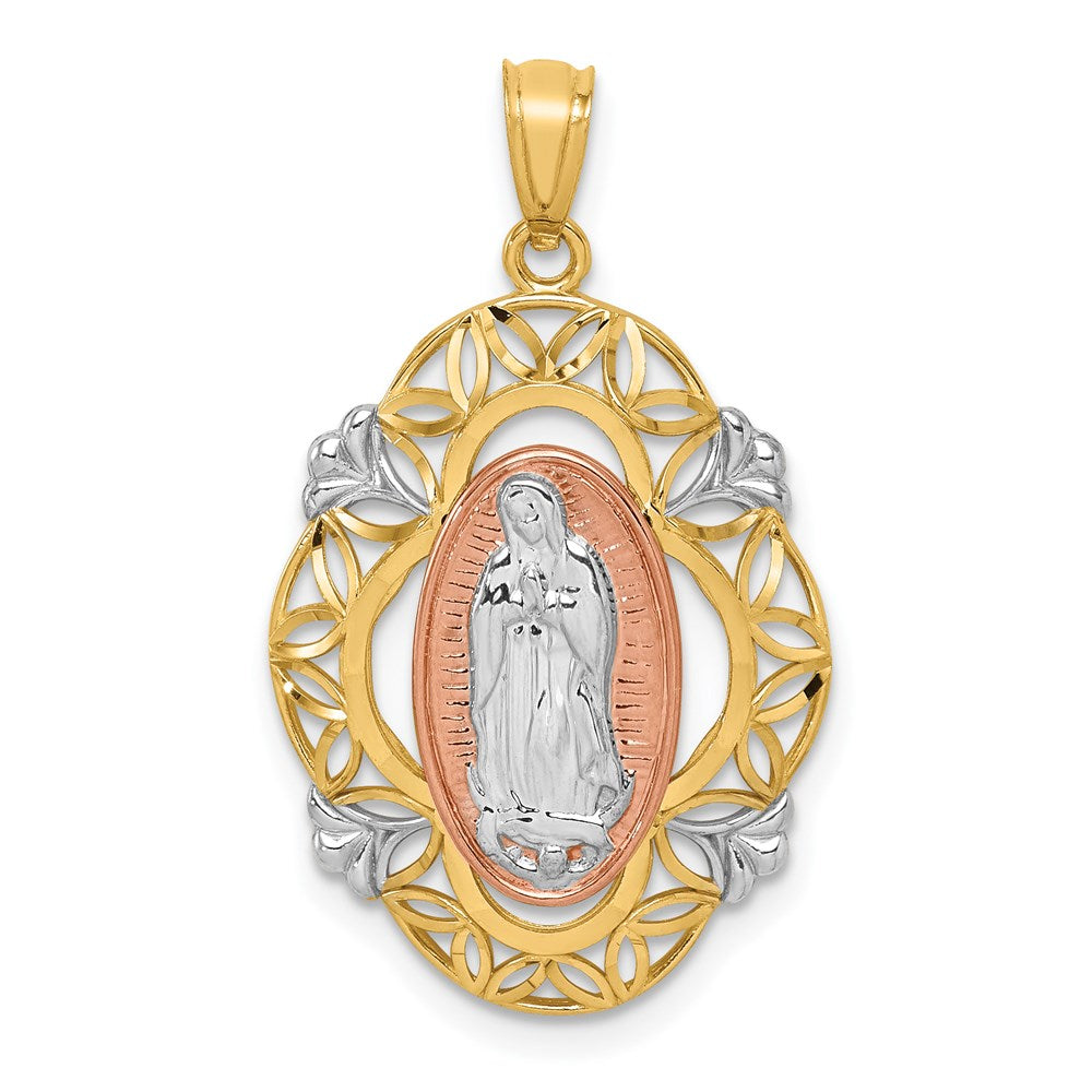 14K Bicolor-Gold mit Weiß-Rhodium Guadalupe-Medaille-Anhänger