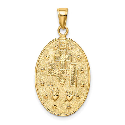 14k Gelbgold Miraculous-Medaille-Anhänger mit satinierter und polierter Oberfläche