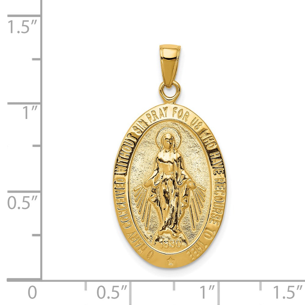 14k Gelbgold Miraculous-Medaille-Anhänger mit satinierter und polierter Oberfläche