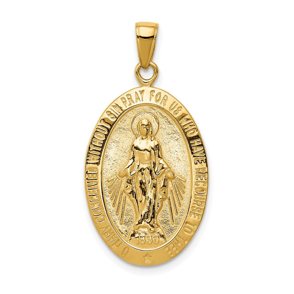 14k Gelbgold Miraculous-Medaille-Anhänger mit satinierter und polierter Oberfläche