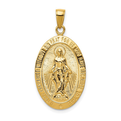 14k Gelbgold Miraculous-Medaille-Anhänger mit satinierter und polierter Oberfläche
