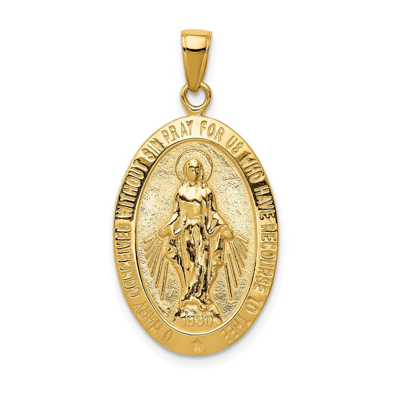 14k Gelbgold Miraculous-Medaille-Anhänger mit satinierter und polierter Oberfläche