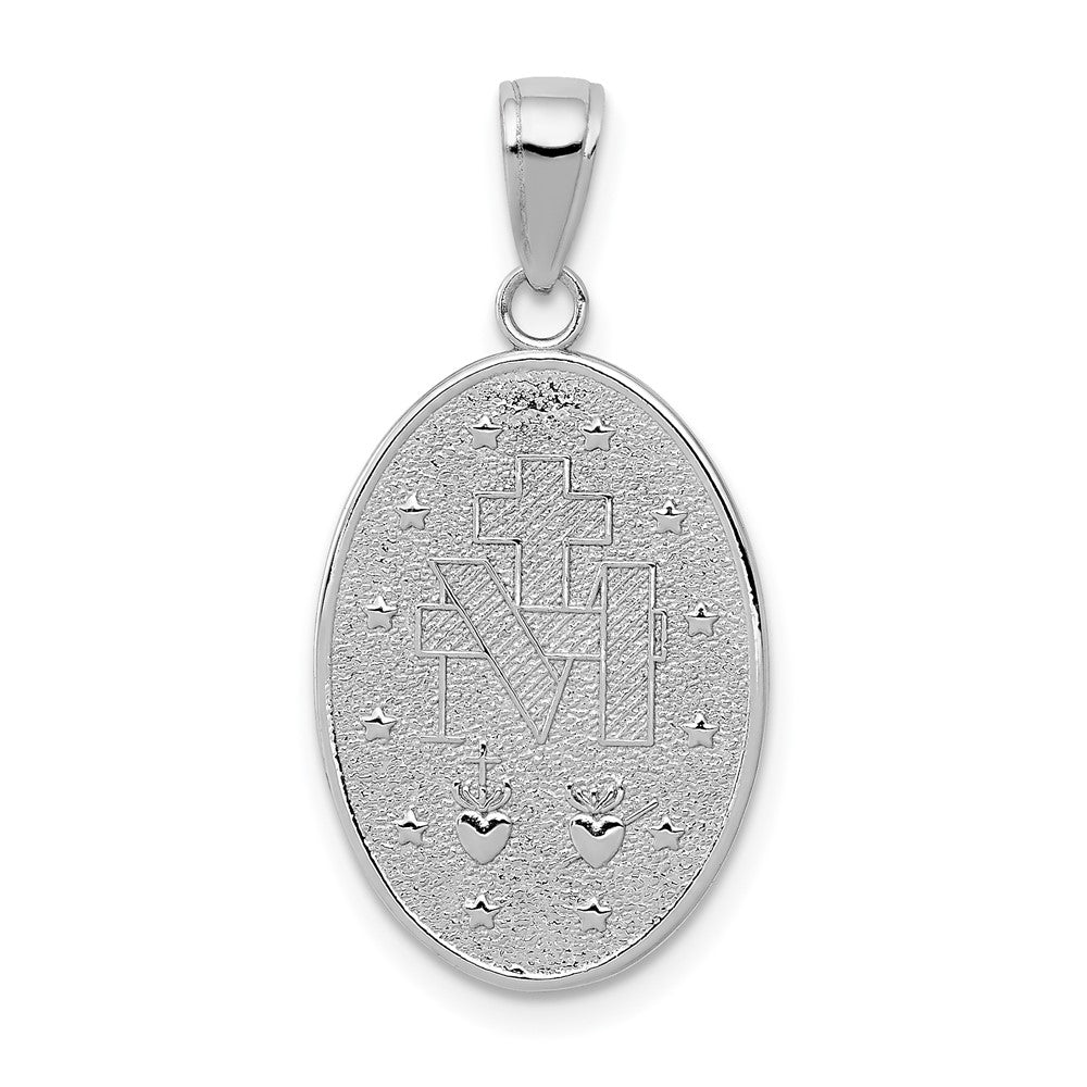 14K Weißgold Polierter & Strukturierter Großer Wundertätige-Medaille-Anhänger