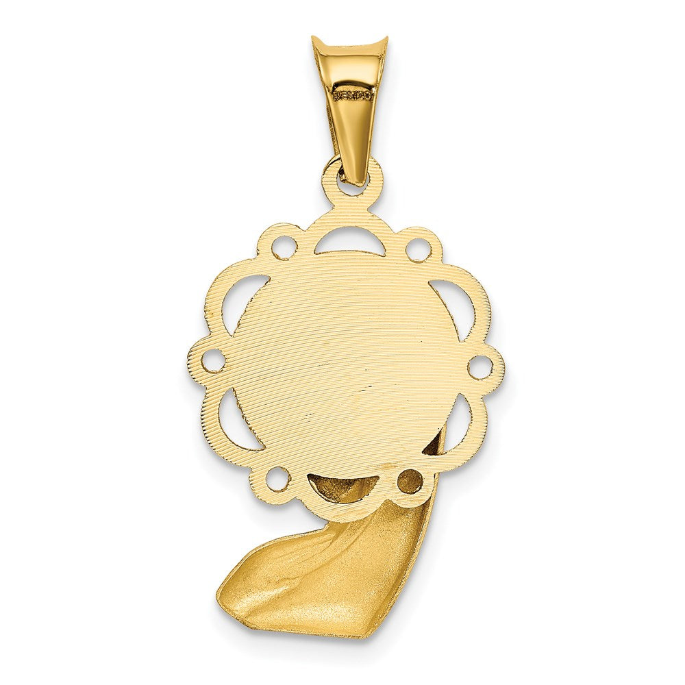 14 Karat Gelbgold mit Rhodium, satiniert und poliert, Maria-Anhänger