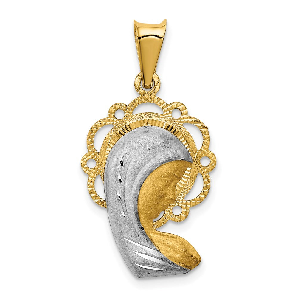 14 Karat Gelbgold mit Rhodium, satiniert und poliert, Maria-Anhänger
