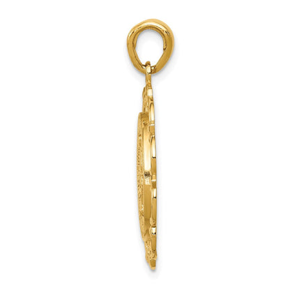 14 Karat Gelbgold Polierter Wunderbare-Medaille-Anhänger mit Muschelrand