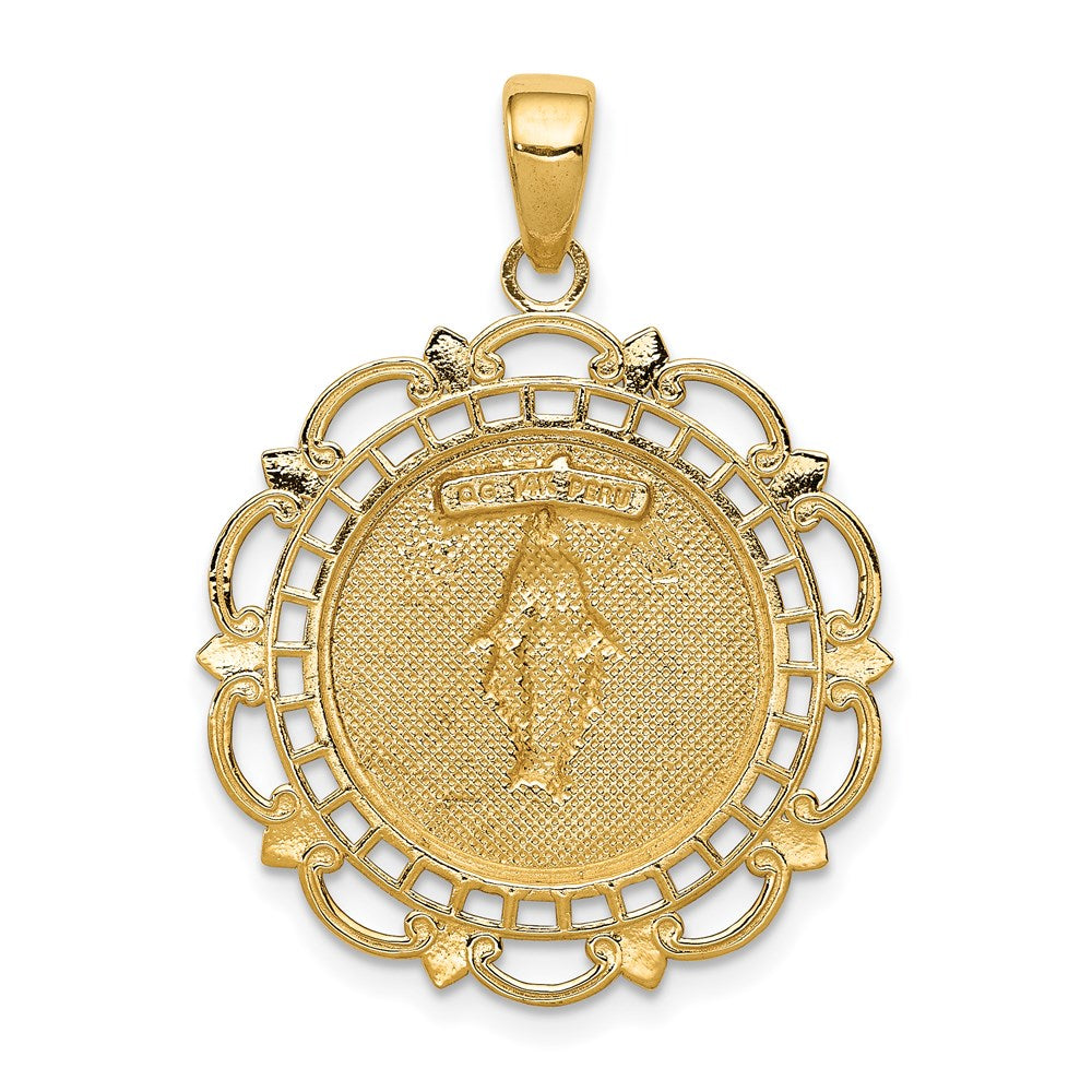 14 Karat Gelbgold Polierter Wunderbare-Medaille-Anhänger mit Muschelrand